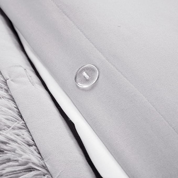 Lush Decor Emma Faux Fur Soft Fluffy Oversized Duvet Cover Set, Full/Queen, Light Gray - Warm Plush 3 Piece Bedding Set