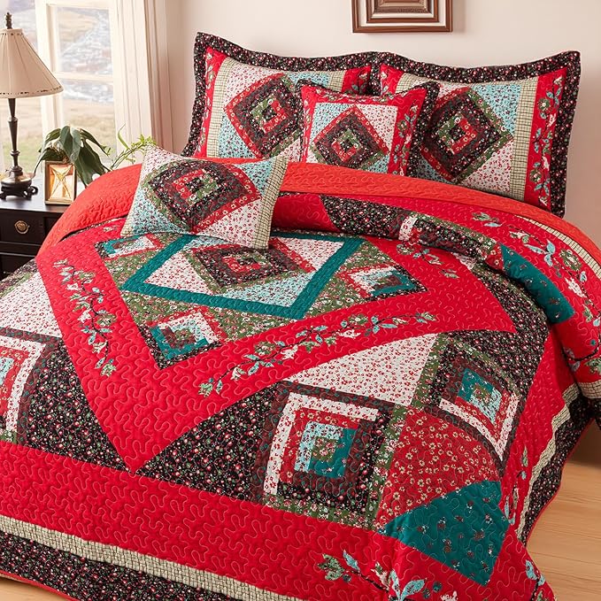 BEDIFANY Queen Size Quilt Set - Cotton Bedspreads Queen for Bed - Lightweight Farmhouse Queen Quilt Bedding Sets for All Seasons, 3 Pieces