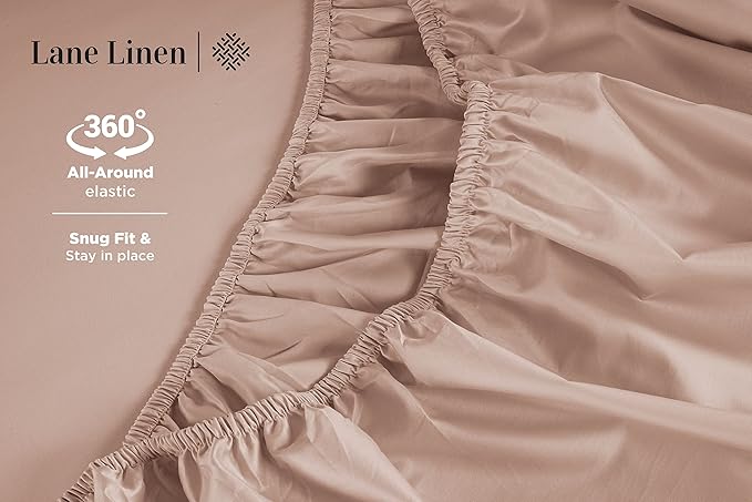 LANE LINEN 600 Thread Count Full Sheets Set 100% Mercerized Cotton, Soft and Comfy Sateen Weave, Luxury Hotel Style Thick Bed Sheets & Pillowcases Set, Machine Wash, Z Hem top Sheet - Sepia Rose
