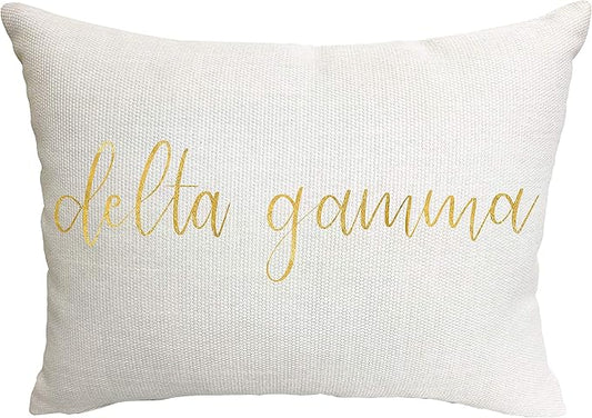 Sorority Shop Delta Gamma Pillow – Gold Script Design, 12" x 16" Lumbar Pillow Sorority