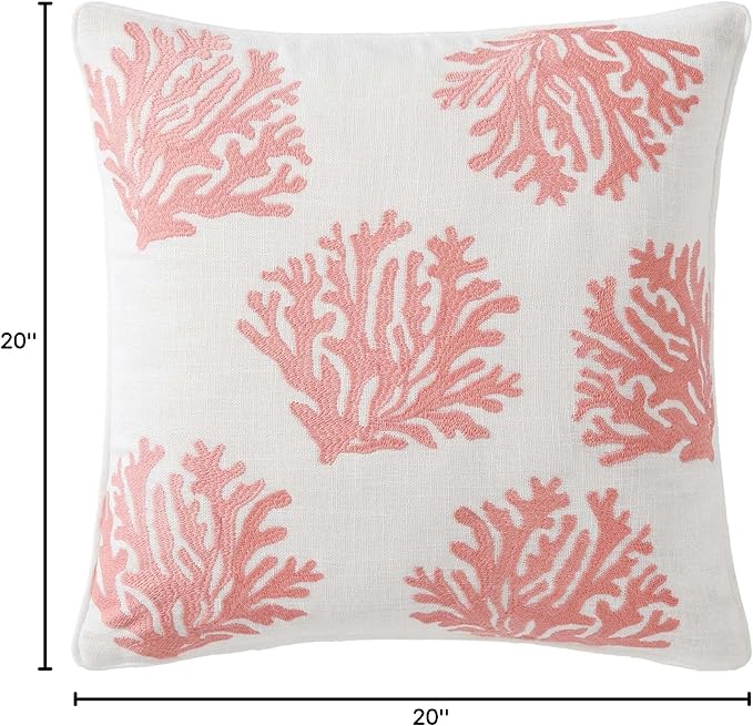 Tommy Bahama Throw Pillow Soft Cotton with Zipper Closure, Tropical Design, Ideal for Bed or Couch, 20" x 20", Coral Island Orange
