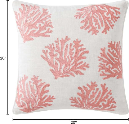 Tommy Bahama Throw Pillow Soft Cotton with Zipper Closure, Tropical Design, Ideal for Bed or Couch, 20" x 20", Coral Island Orange