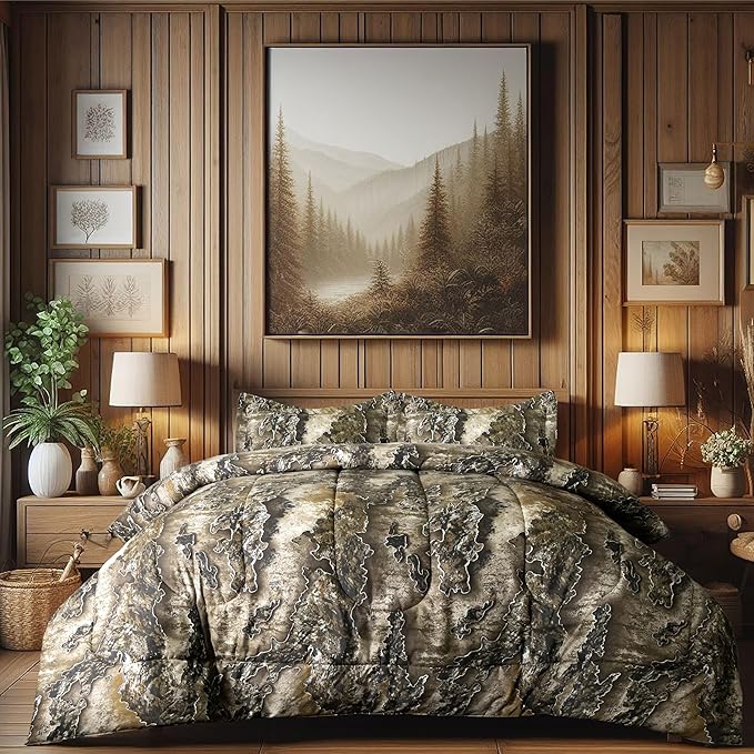 VISI-ONE Realtree Excape Camo Comforter Set Queen Size 3 Piece - Soft Lightweight Microfiber Bedding Machine Washable - Rustic Hunting Lodge Cabin RV Decor - Farmhouse Style for Nature Enthusiasts