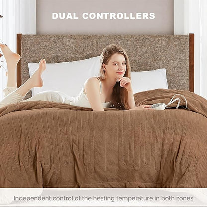 Degrees of Comfort Electric Blanket Twin, Single Controller W/Auto Shut Off, Heated Blanket Twin for Bed, Machine Washable, Mocha, 62Wx84L