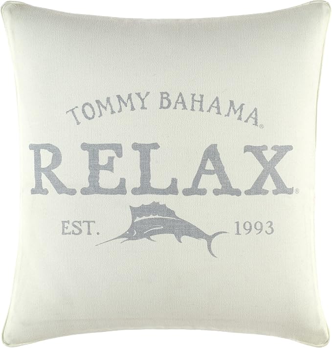 Tommy Bahama - Throw Pillow, 100% Soft Cotton with Zipper Closure, Decorative Pillow for Bed or Couch (18" x 18", Relax Grey)