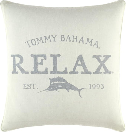 Tommy Bahama - Throw Pillow, 100% Soft Cotton with Zipper Closure, Decorative Pillow for Bed or Couch (18" x 18", Relax Grey)