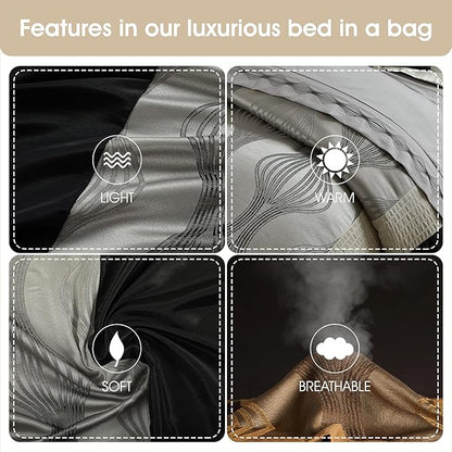 Stratford Park Black and Silver Comforter Set King Size, Elegant 7 Pieces Striped All Season Bedding Set