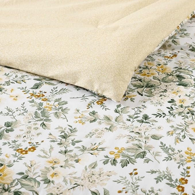 Laura Ashley - King Comforter Set, Soft Cotton Bedding with Matching Shams, Floral Home Decor, Oeko-Tex Certified (Country Meadow Gold, King)