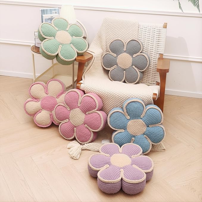 Pink Flower Pillow Decorative Throw Pillows 16" Fluffy Soft Flower Plush Floor Cushion for Couch Bed Girls Room Bedroom Decor Aesthetic (1, Pink, 16 Inch)