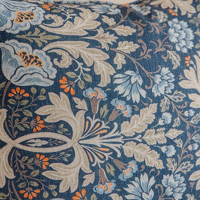 Throw Pillow Covers with Insert Included, with Embroidered Detail, 18 x 18 inches, Decorative Throw Pillow for Sofa Couch Bed (Navy Blue Floral, 18" L x 18" W)