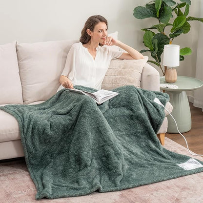 Berkshire Blanket Heated Throw Blanket, Grace Fur to Loftmink Reversible Electric Throw with 4 Heat Levels, Fast Heating Printed Throw for Couch and Bed, Auto Shut-Off Feature (50"x60")