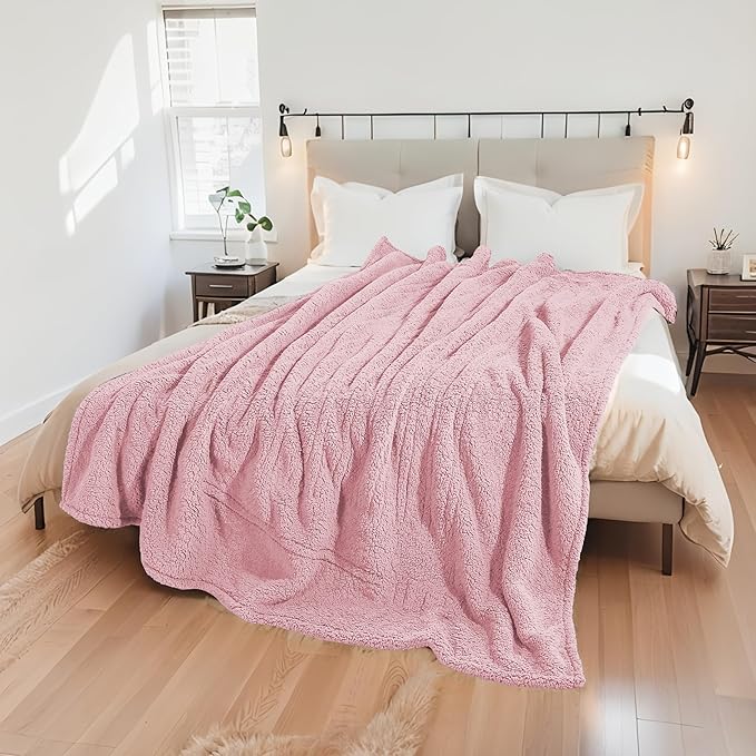Electric Heated Blanket Full Size 72"×84" with 9 Heating Levels & 1-10Hs Auto Off，Double Sided Plush Sherpa, Energy Efficient, Machine Washable, for Couch & Bed, Light Pink