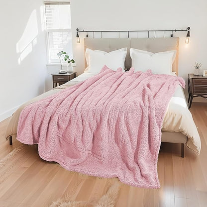 Electric Heated Blanket Full Size 72"×84" with 9 Heating Levels & 1-10Hs Auto Off，Double Sided Plush Sherpa, Energy Efficient, Machine Washable, for Couch & Bed, Light Pink