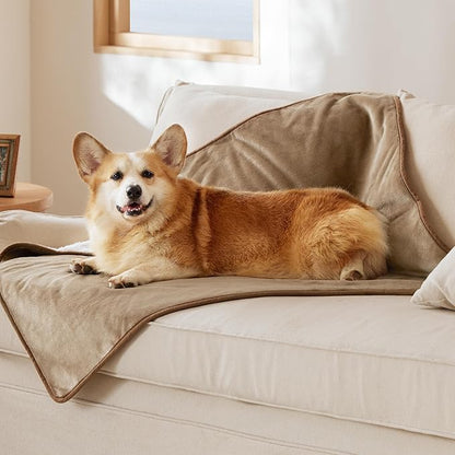 Bedsure Waterproof Dog Blankets for Large Dogs - Large Cat Blanket Washable for Couch Protection, Sherpa Fleece Puppy Blanket, Soft Plush Reversible Throw Furniture Protector, 40"X50", Camel