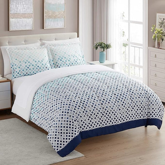 Sweet Home Collection 7 Piece Comforter Set Bag Solid Color All Season Soft Down Alternative Blanket & Luxurious Microfiber Bed Sheets, Genova, Queen