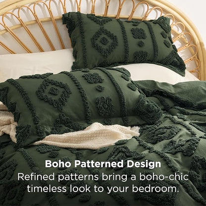Bedsure Boho Tufted Green Comforter King Size, GentleSoft™ 3 Pieces Boho Farmhouse Decor Bedding, Exquisite Shabby Chic Bedding for All Seasons, 1 Bed Comforter, 2 Pillow Shams, 104x90 Inches