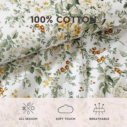 Laura Ashley - King Comforter Set, Soft Cotton Bedding with Matching Shams, Floral Home Decor, Oeko-Tex Certified (Country Meadow Gold, King)
