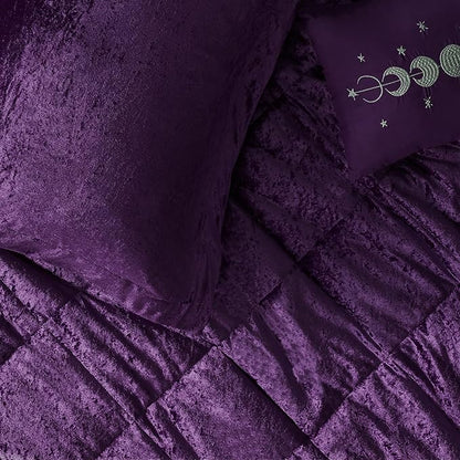 Intelligent Design Twin Comforter Set, Velvet Comforter Set , Luxury Diamond Quilting Comforter Set, Fluffy Comforter Bed Set with Decorative Pillowand 1 Sham, 3 Piece Purple, Twin/Twin XL