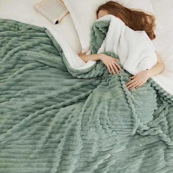 Bedsure Sherpa Blanket Queen Size for Bed - Super Soft, Cozy Fleece Thick Warm Blanket for Winter Christmas, GentleSoft Home Room Decor, Sage Green, 90x90 Inches