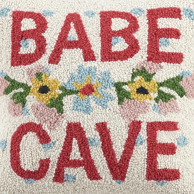 Babe Cave Wool Hook Whimsical Pillow by The Pillow Shoppe, 16" Square