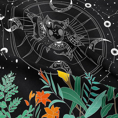 Tailor Shop Sun and Moon Bedding Set for Boys & Girls - Twin Size Galaxy & Gothic Comforter, Boho Exotic Black Bed with 1 Pillowcase