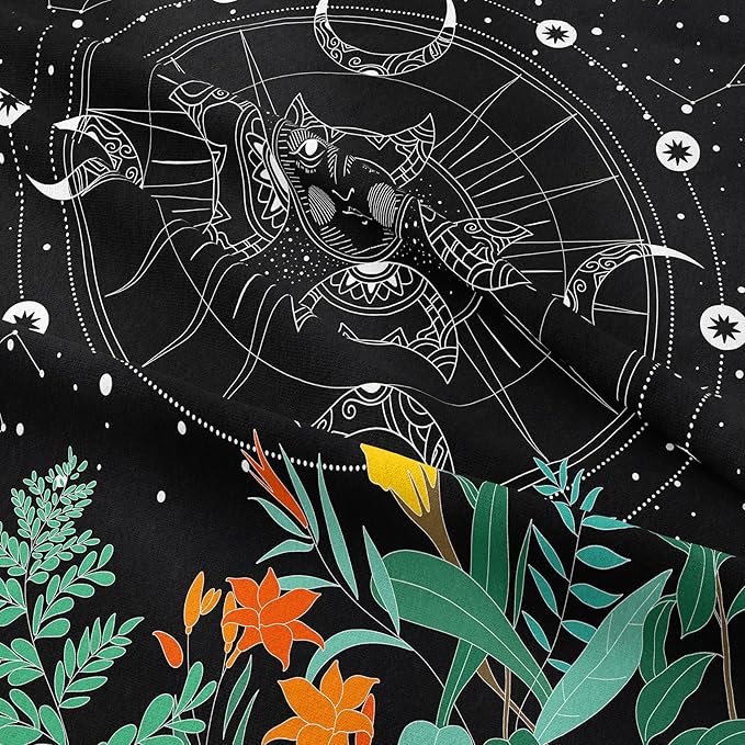 Tailor Shop Celestial Comforter Full Size,Sun and Moon Bedding for Boys Girls Kids Teens,Galaxy Comforter,Gothic Witchy Boho Exotic Black Bed with 2 Pillowcases