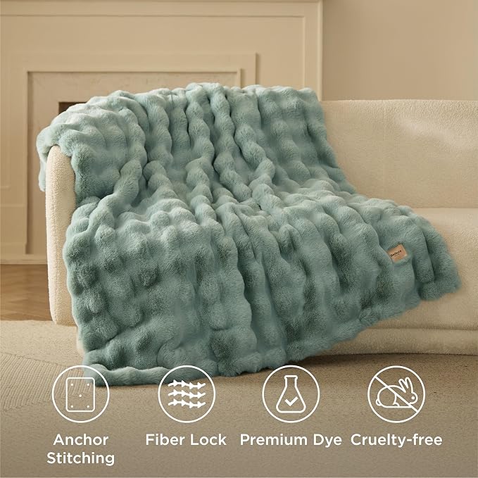 Bedsure GentleSoft Fluffy Fuzzy Sage Green Throw Blanket, Soft Cozy Fleece Faux Fur Blanket for Couch, Spring Green Decor Minky Velvet Bed Cover, Thick Warm Plush Women Men Birthday Gifts