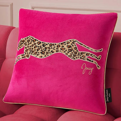 Juicy Couture Reversible Velvet Cheetah Pillow, 18" x 18" Decorative Pillow, Hot Pink