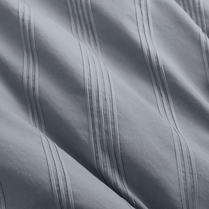 Madison Park Essentials Striped Comforter Set Queen, 7 Pieces Modern Minimalist Jacquard Bedding Set for All Season, Bed in A Bag with Sheet Set and Soft Brushed Reverse, Lightweight Blue/Grey