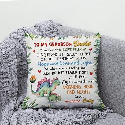 Hyturtle Personalized Grandson Pillow (Insert Included) Gifts from Grandma - Birthday Graduation for Grandson - Dinosaur Custom Name Sofa Couch Cushion Home Decor Pillow