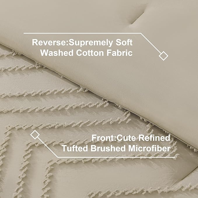 Litanika Light Hazel California King Size Comforter Set with Sheets - 7 Pieces Bed in a Bag California King Boho Tufted Complete Bedding Sets with Comforter, Sheets, Pillowcases & Shams