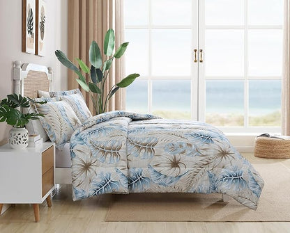 Caribbean Joe King 3-Piece Comforter Set, Tropical Coastal Beach Design Bedding, Dancing Palms