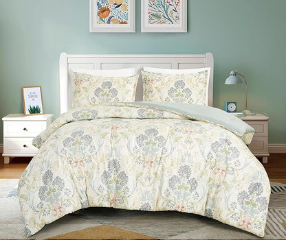 Chezmoi Collection Alyssa 3-Piece Boho Floral Comforter Set, Queen - Floral Medallion Multicolor Blue Green Red Yellow White Printed Microfiber Lightweight Bedding Set