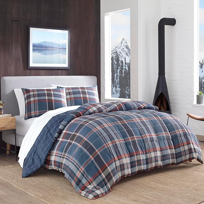 Eddie Bauer - Queen Comforter Set, Reversible Down Alt Bedding with Matching Shams, Luxurious Bedding Set for Colder Months (Shasta Lake Navy, Queen)