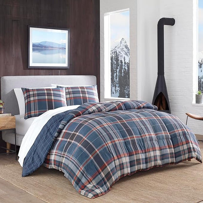 Eddie Bauer - Queen Comforter Set, Reversible Down Alt Bedding with Matching Shams, Luxurious Bedding Set for Colder Months (Shasta Lake Navy, Queen)