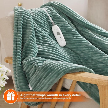 Heated Blanket King Size - Electric Heated Blanket with Dual Controls, 5 Heat Settings, 10-Hour Auto Off, Striped Flannel & Sherpa, FCC/ETL Certified, 90''x100'' Teal