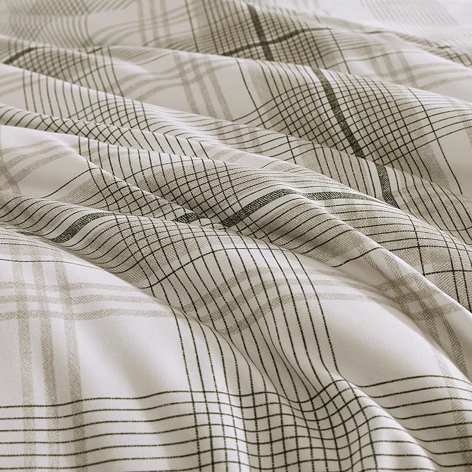 MaiRêve Plaid Queen Comforter Sets, Khaki Green Grid Farmhouse Bedding Set Bed in A Bag, Classic Checkered Comforter Sets with Fitted & Flat Sheet, Pillowcases & Shams 90"x90"