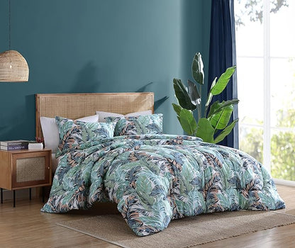 Caribbean Joe Full/Queen 3-Piece Comforter Set, Tropical Coastal Beach Design Bedding, Camo Palm