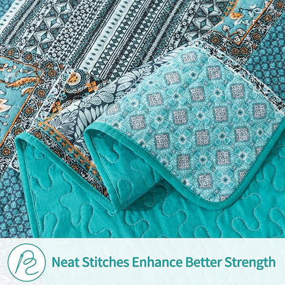 BEDIFANY Cotton California King Size Quilt for Farmhouse- Teal Oversized King Bedspread Set - Highly-Woven Soft Lightweight Coverlet for All Seasons, 3 Pieces