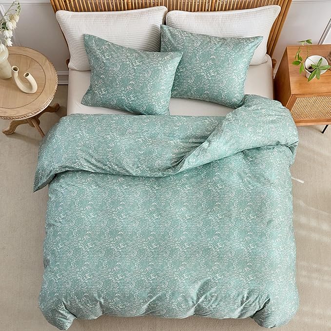 Full Size Bedding Set (1 Comforter + 2 Pillowcases) for Bedroom Boho Premium Microfiber 3 Pieces Comforter Set Washable for All Ages, Sage Green, 80''x90''