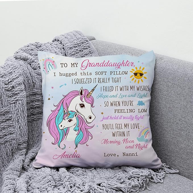 Hyturtle Personalized Granddaughter Throw Pillow (Insert Included) Gifts from Grandma - Birthday Graduation Gifts for Granddaughter -Unicorn Custom Name Sofa Couch Cushion Home Decor Pillow