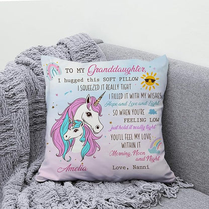 Hyturtle Personalized Granddaughter Throw Pillow (Insert Included) Gifts from Grandma - Birthday Graduation Gifts for Granddaughter -Unicorn Custom Name Sofa Couch Cushion Home Decor Pillow
