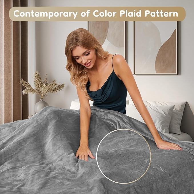 Electric Heated Blanket Throw Size 50"×60", Breathable & Luxurious Flannel, Soft Warm Gift with Over-Heat Protection, 4 Heating Levels & 3 H Auto Shut Off, Machine Washable, Light Grey