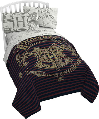 Jay Franco Harry Potter Spellbound 5 Piece Full Bed Set - Includes Reversible Comforter & Sheet Set - Bedding Features Hogwarts Logo - Super Soft Polyester (Official Harry Potter Product)