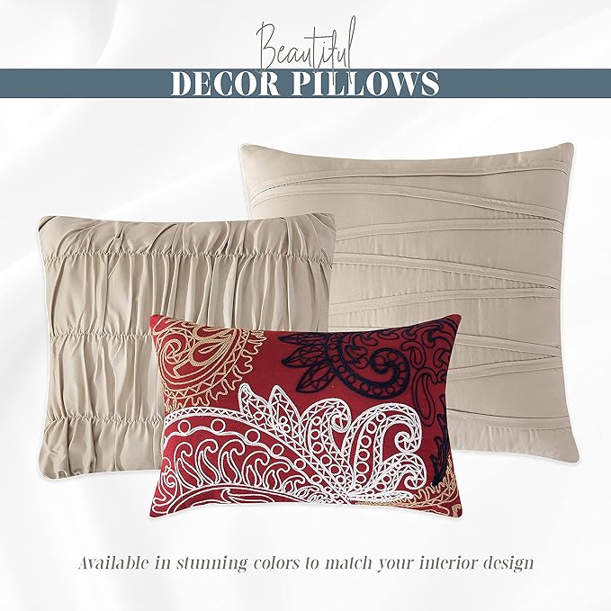 Elegant Comfort 12-Piece Bed-in-a-Bag, Ella Pleated Ruched Pintuck Comforter Set, 6-Piece Sheet Set Featuring Smart Pockets, Matching Decorative Pillows, All Season Bedding, California King, Linen