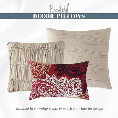 Elegant Comfort 12-Piece Bed-in-a-Bag, Ella Pleated Ruched Pintuck Comforter Set, 6-Piece Sheet Set Featuring Smart Pockets, Matching Decorative Pillows, All Season Bedding, California King, Linen