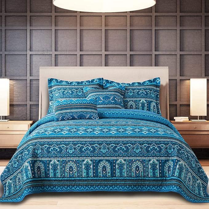 BEDIFANY Cotton Queen Quilt Sets, Lightweight Boho Queen Size Quilt Bedding Set with 2 Pillow Shams for Bed Decorations, Reversible Quilted Bedspread Coverlets for All Seasons