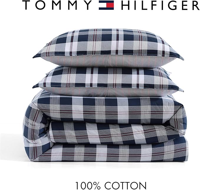 Tommy Hilfiger - Twin/Twin XL Comforter Set, Cotton Textured Bedding with Matching Sham, Medium Weight Bed Set, Oeko-TEX Certified (Dream Madras Blue)