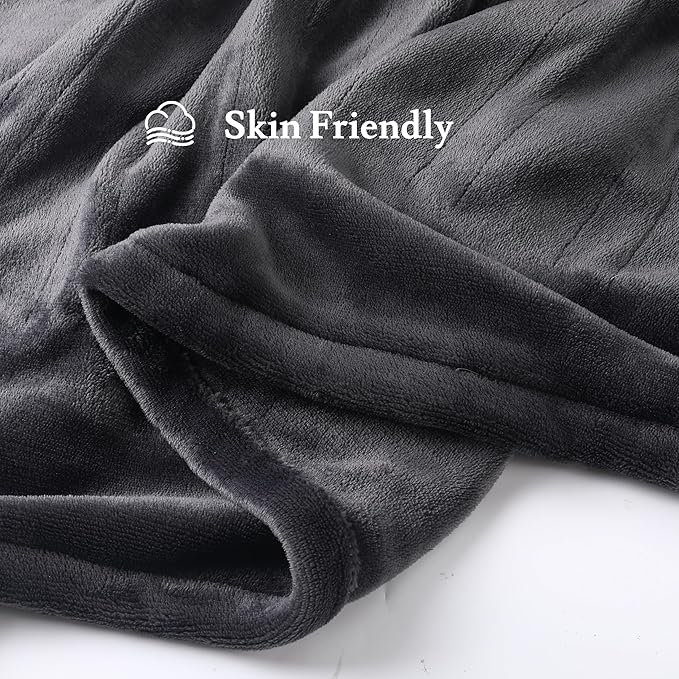 Electric Heated Blanket 62"x84" Twin Size Flannel Fleece - 4 Heat Settings & 10H Auto Shut Off for Safe Overnight Use, Fast Heating, Machine Washable for Bed, Couch, Office - Dark Grey