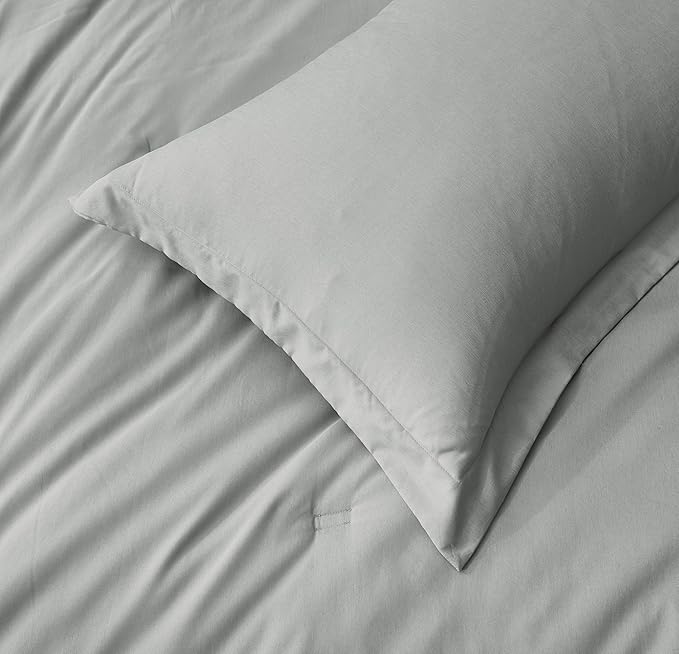 Chezmoi Collection Cliff 3-Piece Lightweight Cooling Comforter Set, Queen- Rayon Derived from Bamboo & Polyester Blended, Soft Breathable Bedding for Hot Sleepers, Light Gray